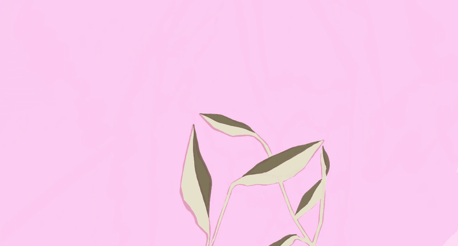 Painting of cream and olive leaves on a pink field