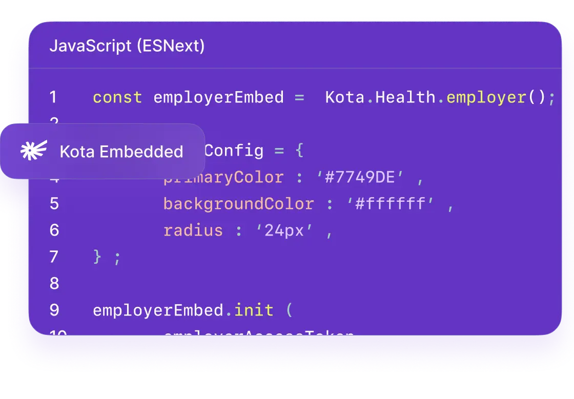 Kota embed Javascript code snippet